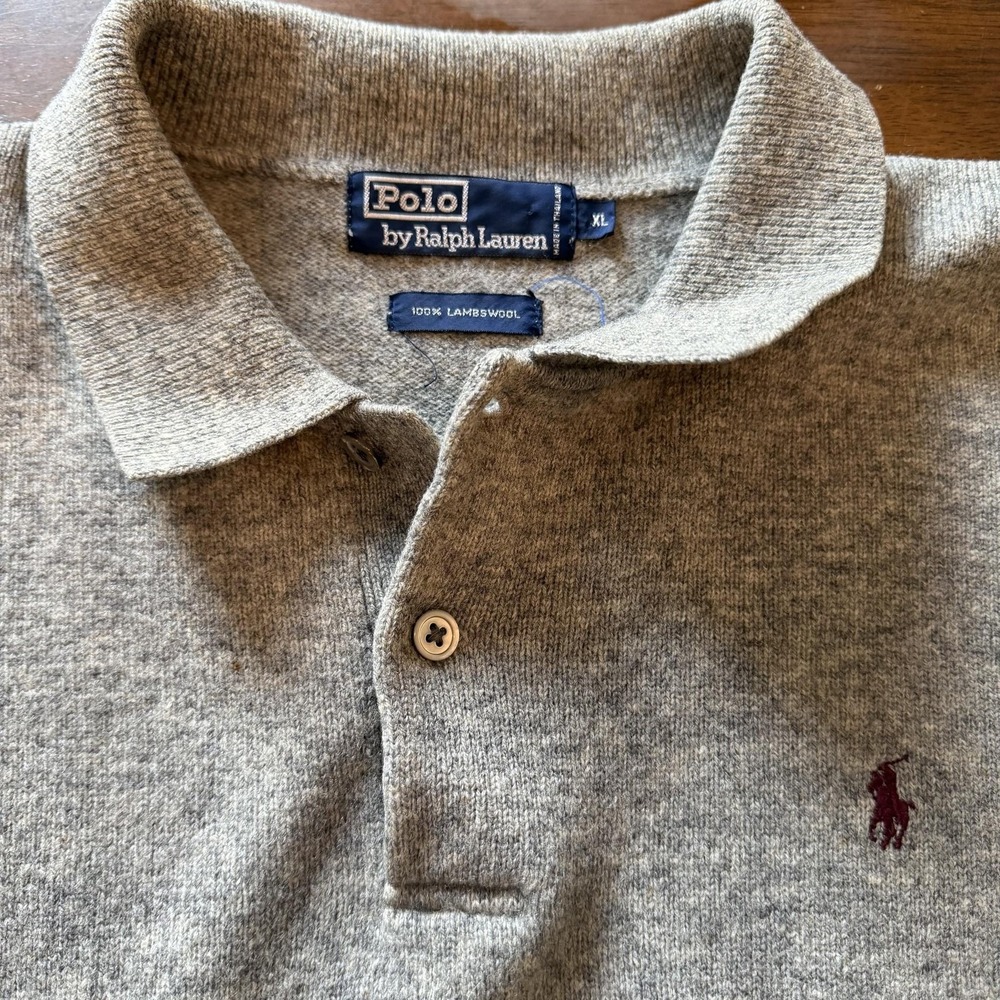 Vintage Polo Ralph Lauren Sweater Mens XL Gray Lambswool Knit Polo Pullover Logo